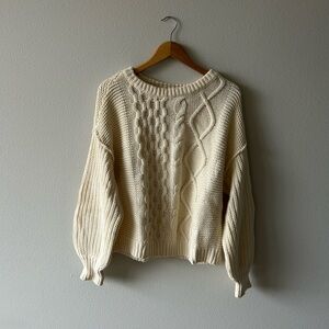 Free People Cream Cable Knit Sweater